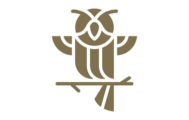 Fototapete - Owl Bird On a Twig Logo Design Template