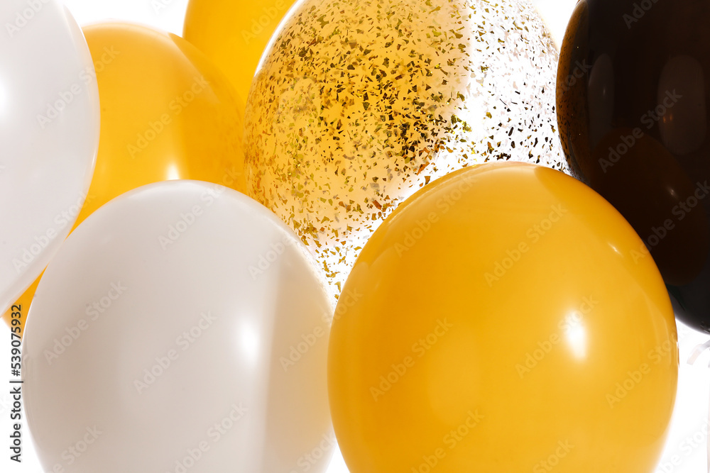 Halloween balloons on white background, closeup