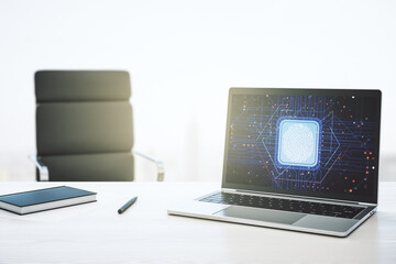 Aufkleber - Computer monitor with abstract creative fingerprint illustration, personal biometric data concept. 3D Rendering