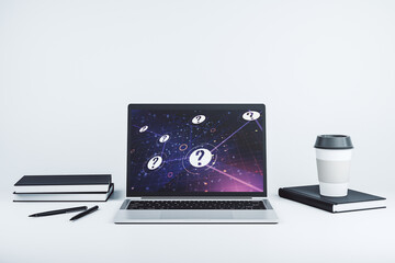 Aufkleber - Creative concept of question mark illustration on modern laptop screen. FAQ and search concept. 3D Rendering