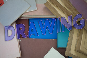 Poster - Drawing word in opened book with vintage, natural patterns old antique paper design.