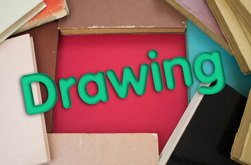 Poster - Drawing word in opened book with vintage, natural patterns old antique paper design.