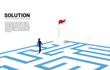 Poster - Silhouette of businessman with route path to exit the maze. Business concept for problem solving and finding idea.