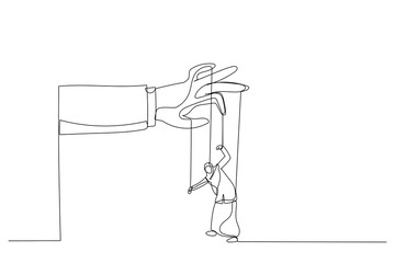 Wall Mural - Illustration of arab woman as a marionette controlled. Single continuous line art style