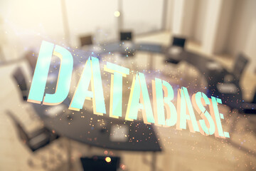 Aufkleber - Double exposure of Database word sign on a modern conference room background, global research and analytics concept