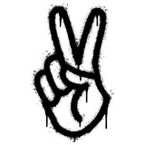 Fototapeta Fototapety dla młodzieży do pokoju - Spray Painted Graffiti Hand gesture V sign for victory icon Sprayed isolated with a white background. graffiti Hand gesture V sign for peace symbol with over spray in black over white.