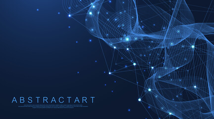 Global network connection concept. Big data visualization. Social network communication in the global computer networks. Internet technology. Business. Science. Vector illustration
