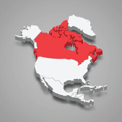 canada country location within north america. 3d map