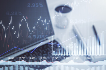 Poster - Multi exposure of abstract financial diagram on computer background, banking and accounting concept