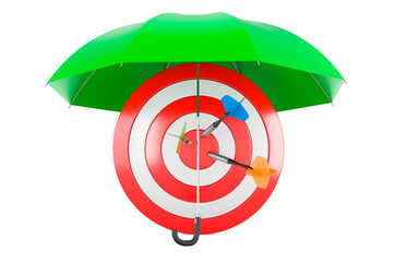 Poster - target with arrows under umbrella, 3d rendering