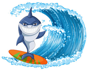 Wall Mural - cute shark cartoon character surfing
