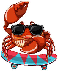 Wall Mural - cute crab cartoon character skateboarding