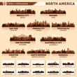 City skyline set. 10 city silhouettes of North America