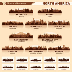 Wall Mural - City skyline set. 10 city silhouettes of North America