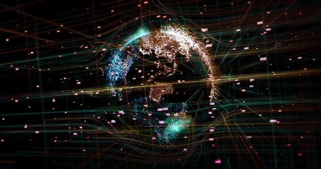 Wall Mural - Digital planet earth covered with fiber optics. Social network. Technology related 3d animation.