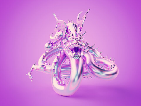 3d rendered illustration of a chrome dragon