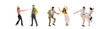 © Lustre Art Group  - Collage. Group of stylish young people in retro clothes having fun at party, disco, cheerfully dancing isolated over white background