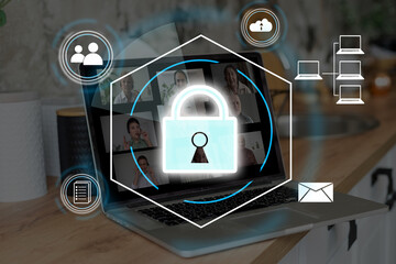 cybersecurity concept Global network security technology, business people protect personal information. Encryption with a key icon on the virtual interface