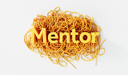 Wall Mural - Mentor word on a tangled pile of string. mental health and personal development. 3D Rendering