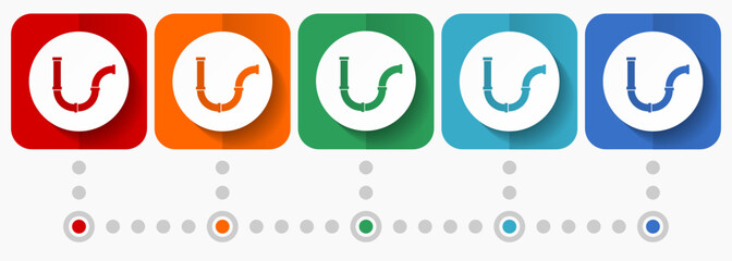 Aufkleber - Pipe and industrial vector icons, infographic template, set of flat design tube symbols in 5 color options