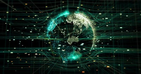 Wall Mural - Digital planet earth. Expanding computer network. Digital lines. Technology related 3d animation.