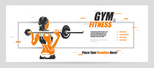 Push The Barbell Gym And Fitness Vector Advertising Flyer, Young Attractive Woman Doing Workout Exercises With A Barbell, Perfect Muscular Athletic Body Young Adult Girl Sport Training Banner.