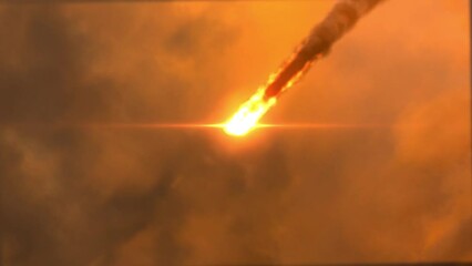 Wall Mural - meteor falling from the orange sky global threat of asteroid impact, war or missile strike