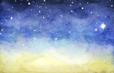 watercolor night sky background with stars.