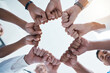 © Anela R/peopleimages.com - Corporate diversity, teamwork and fist in circle of group of business employees at office team building motivation event. Staff collaboration, professional community and fist bump to support mission