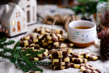 Wall Mural - Christmas Chessboard cookies in christmas background