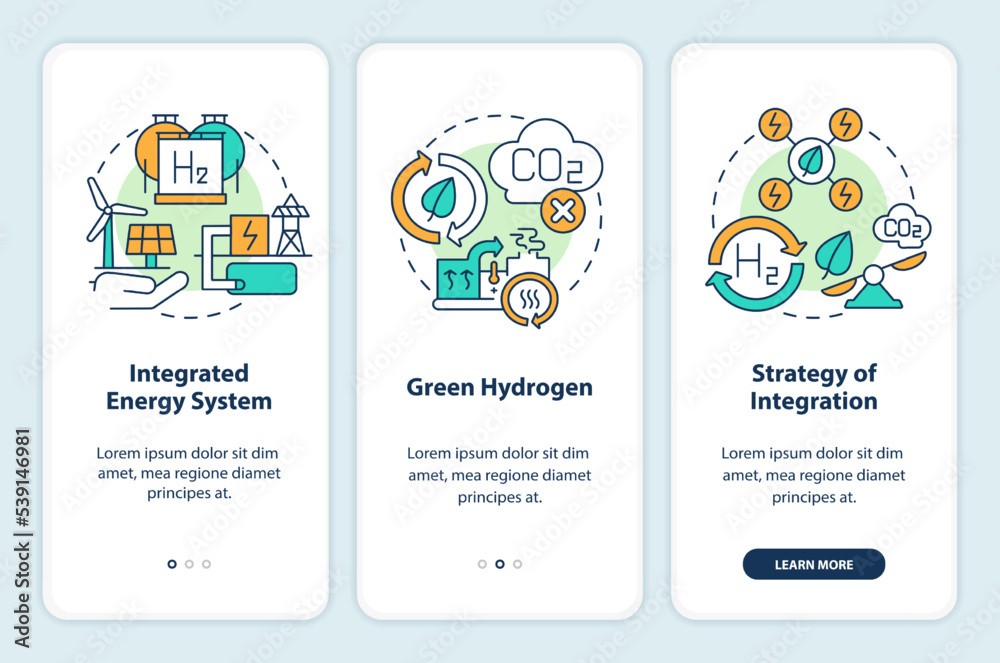 Renewable hydrogen onboarding mobile app screen. Clean energy ...