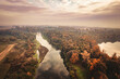 rzeka Odra, granica Polsko - Czeska w Chałupkach na Śląsku, panorama jesienią z lotu ptaka