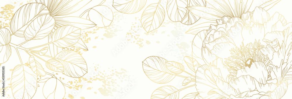 Luxury floral pattern with gold leaves and flowers on white background ...
