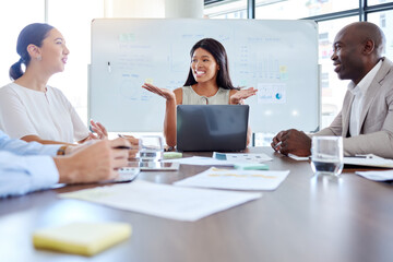 Aufkleber - Leadership, project management and meeting with business people and black woman for consulting, planning and marketing strategy. Goals, innovation and teamwork with manager and employees in office