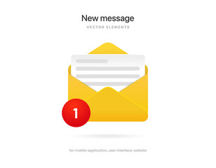 Aufkleber - New message notification concept on realistic smartphone mockup. New email pop up. Incoming, open messaging. Chatting, mail, post, letter symbol, sign, emblem with new notification for UI UX website