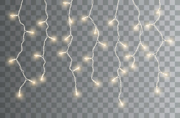 Wall Mural - vector decorative horizontal border with hanging christmas light chains on dark background