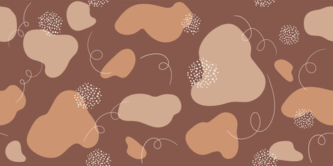 Wall Mural - abstract earth tone seamless pattern with organic shapes, lines, dots. vector neutral hand drawn bac