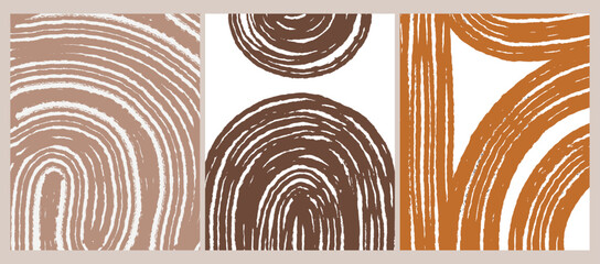 Wall Mural - Boho Abstract Earthy Wall Art Hand-Drawn Vector Set Illustration