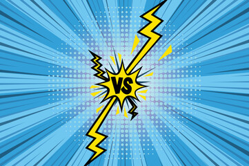 Wall Mural - Comic book versus background. Cartoon lightning versus in retro pop art style. Blank template design. Vector illustration