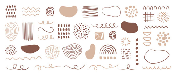 Wall Mural - organic shapes, spots, lines, dots. vector set of minimal trendy abstract hand drawn doodle elements