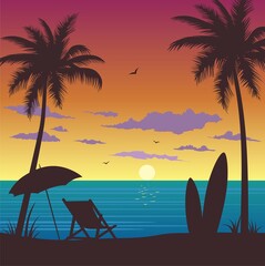 Wall Mural - sunset on the beach with palms