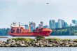 Container cargo liner in Vancouver harbor going fairway