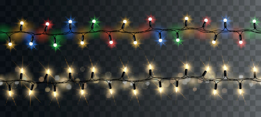 Wall Mural - vector shiny set of seamless light garlands - christmas decoration element on transparent background