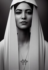 Poster - A fictional person, not based on a real person. Portrait of a beautiful priestess with makeup. Image of an ancient princess. 3D rendering