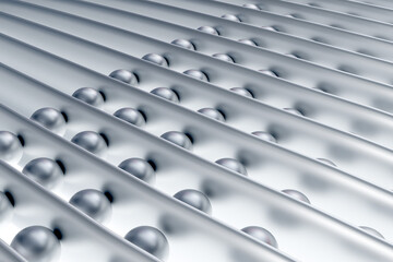 Poster - Stylish pattern. Texture with voluminous spheres. Balls in parallel channels. Abstract pattern for web design. Pattern with balls and smooth lines. Silver texture. Stylish wallpaper. 3d rendering.