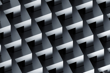Poster - Architectural concept. Background with gray grid. Geometric background. Endless gray elements. Triangular steps symbolize architecture. Decorations for architectural presentation. 3d rendering.