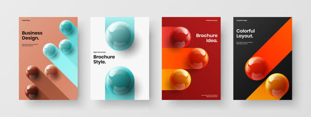 Wall Mural - Simple book cover vector design illustration set. Amazing 3D spheres company brochure layout collection.