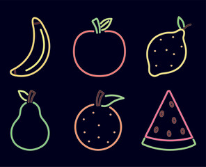 Poster - neon fruits icon set