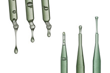 Set Of Various Glass Pipettes With Dripping Gray Liquids Against White Background In Modern Scientific Lab
