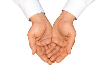 Wall Mural - gesture series: man holds out hands for a donation.